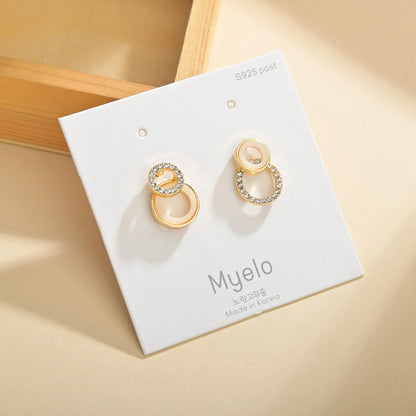 Asymmetric Geometric Diamond-Studded Small Earrings