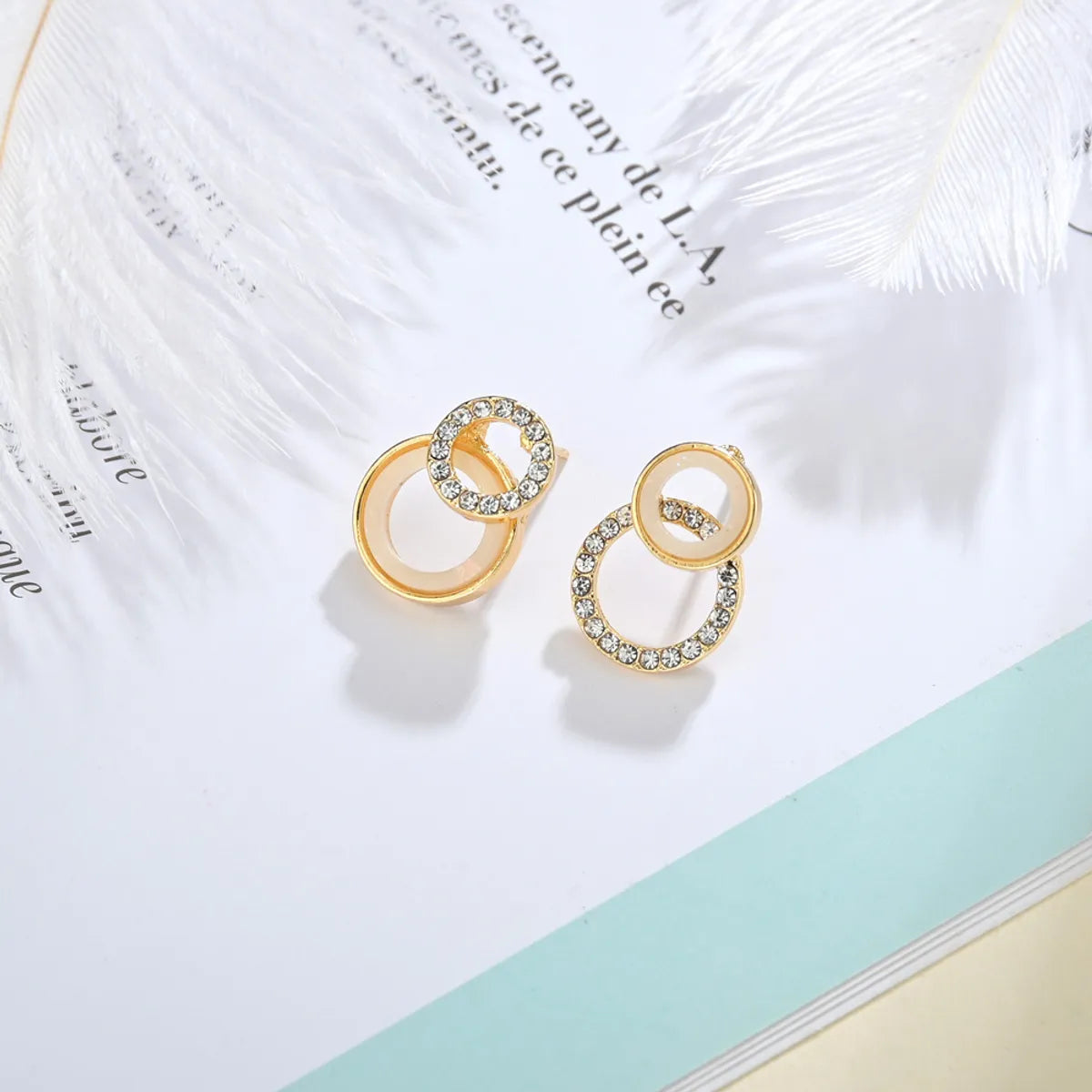 Asymmetric Geometric Diamond-Studded Small Earrings