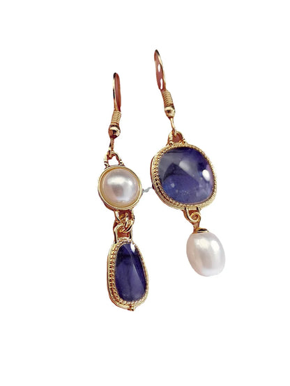 Asymmetrical Purple Blue Agate Pattern Freshwater Pearl Creative Exaggerated Earrings