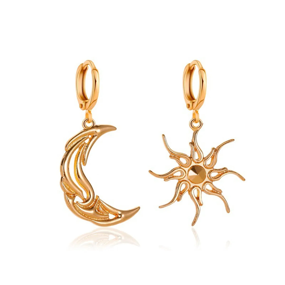 Asymmetrical Short Hollow Star And Moon Earrings