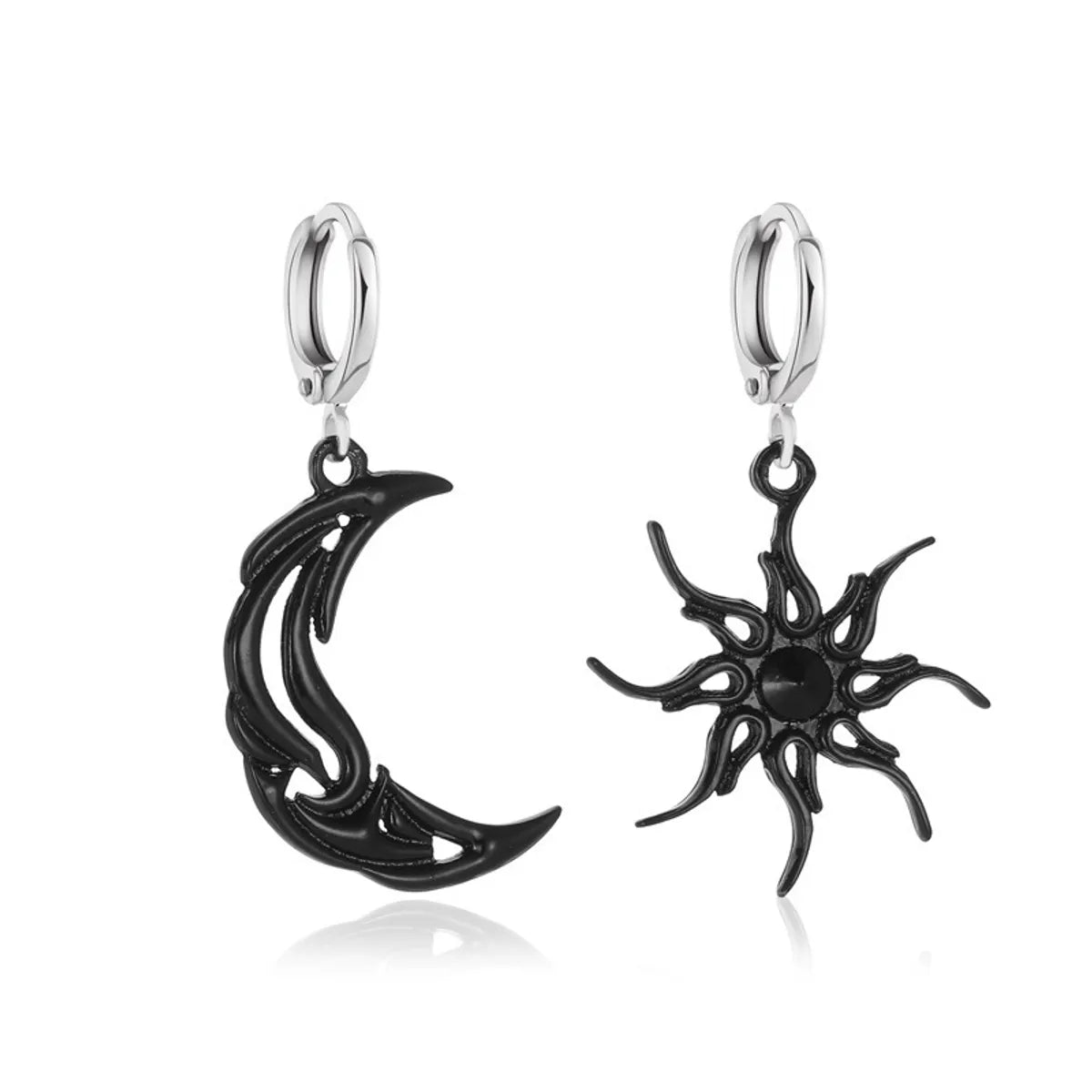 Asymmetrical Short Hollow Star And Moon Earrings