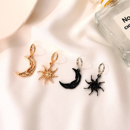 Asymmetrical Short Hollow Star And Moon Earrings