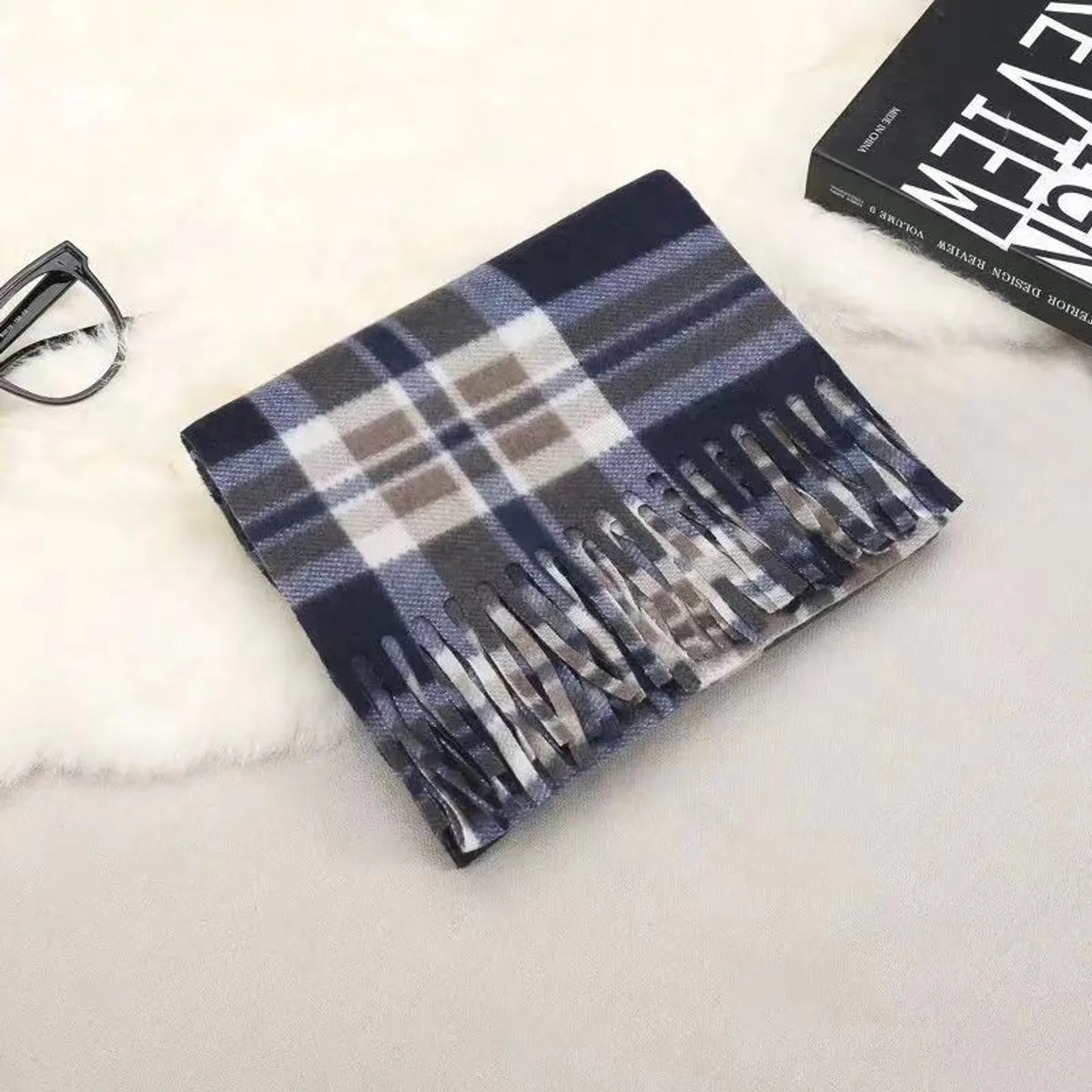 Women'S Fashion Plaid Double-Sided Velvet Tassel Winter Scarves