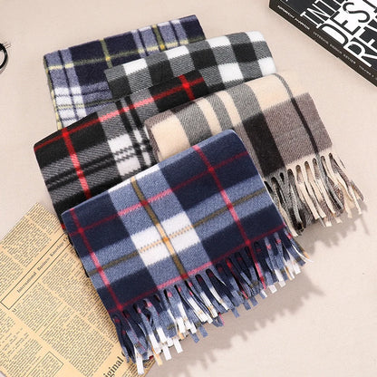 Women'S Fashion Plaid Double-Sided Velvet Tassel Winter Scarves