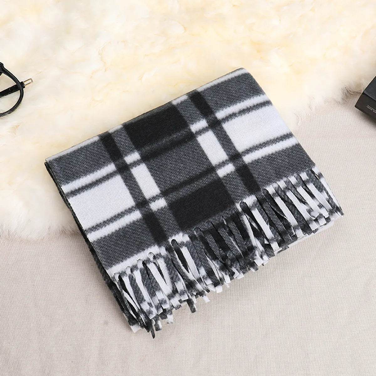 Women'S Fashion Plaid Double-Sided Velvet Tassel Winter Scarves