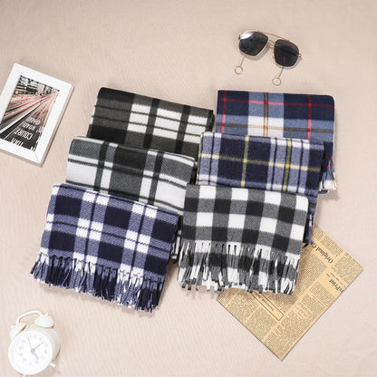 Women'S Fashion Plaid Double-Sided Velvet Tassel Winter Scarves