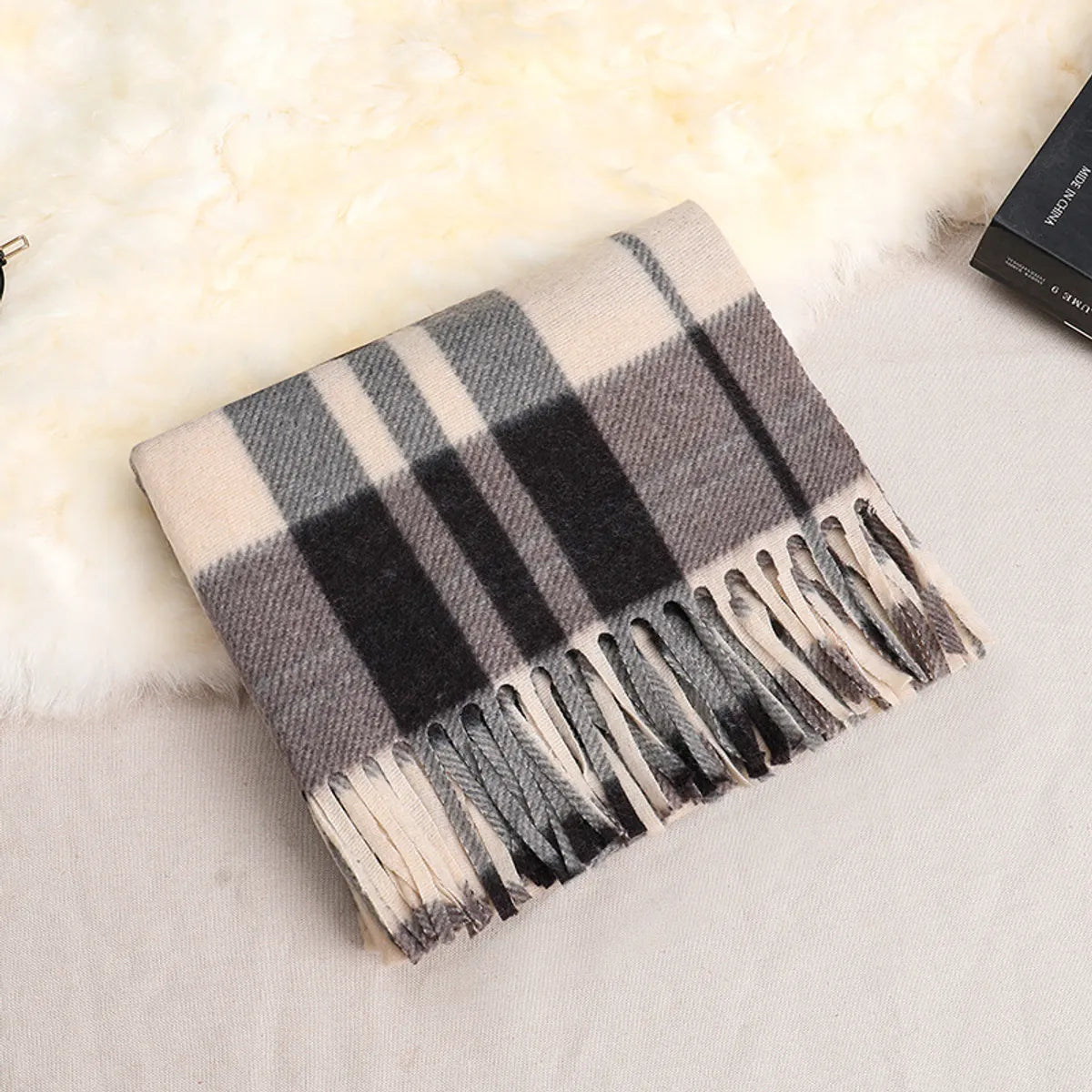 Women'S Fashion Plaid Double-Sided Velvet Tassel Winter Scarves