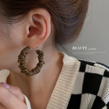 Autumn And Winter Coffee Color Leather Circle Earrings Korean Alloy Earrings