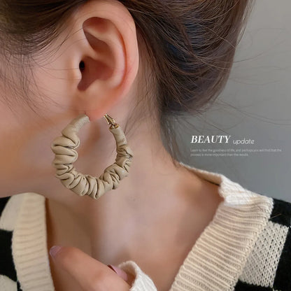 Autumn And Winter Coffee Color Leather Circle Earrings Korean Alloy Earrings