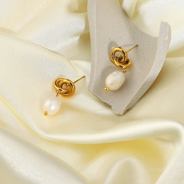 Baroque Pearl Gold-plated Stainless Steel Chain Drop Earrings