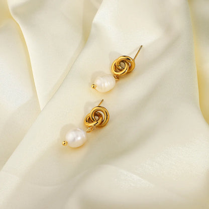 Baroque Pearl Gold-plated Stainless Steel Chain Drop Earrings