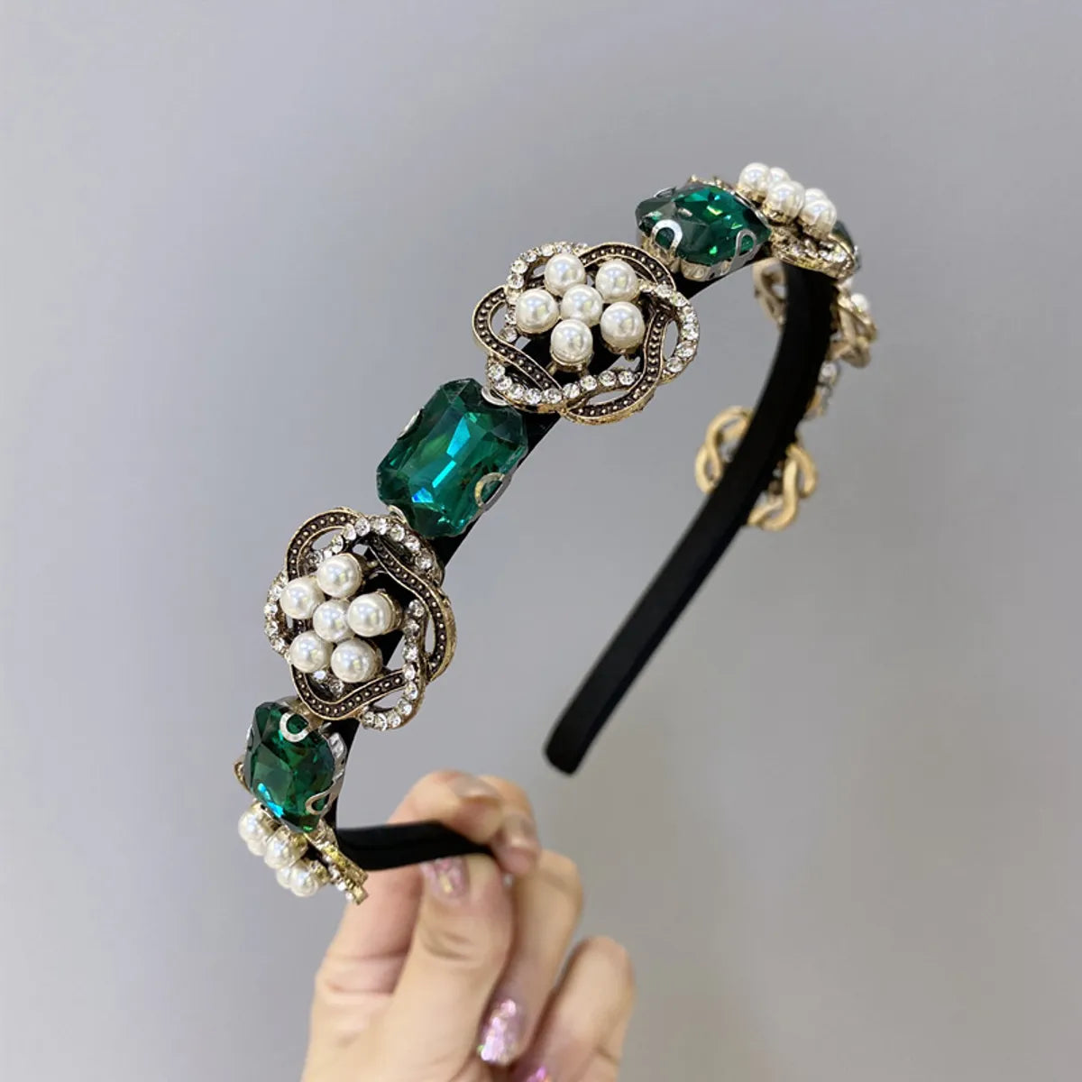 Baroque Rhinestone Headband Retro Heavy Alloy Pearl Headband Non-Slip Head Band Hair Hole Pressure Hair Wholesale Nihaojewelry