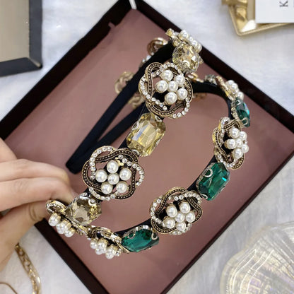 Baroque Rhinestone Headband Retro Heavy Alloy Pearl Headband Non-Slip Head Band Hair Hole Pressure Hair Wholesale Nihaojewelry