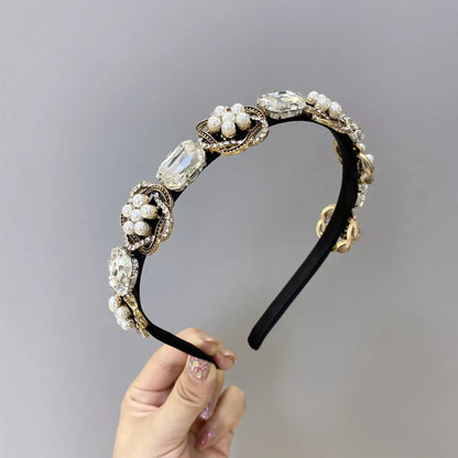 Baroque Rhinestone Headband Retro Heavy Alloy Pearl Headband Non-Slip Head Band Hair Hole Pressure Hair Wholesale Nihaojewelry