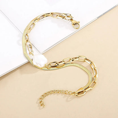 Baroque Shaped Shell Beads Snake Bone Bracelet Female Ins Stainless Steel Chain Bracelet Japanese And Korean Cross-border Sold Jewelry