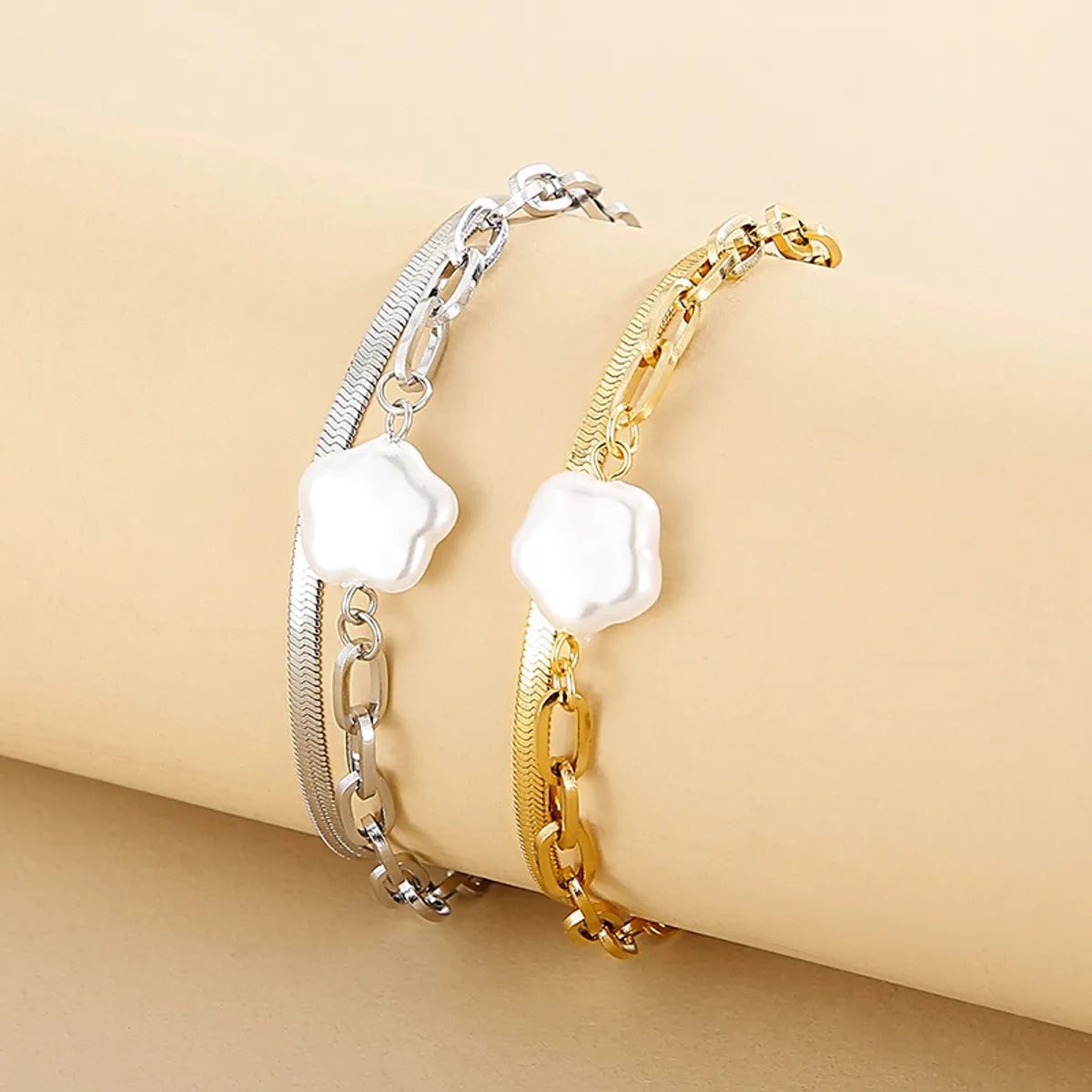 Baroque Shaped Shell Beads Snake Bone Bracelet Female Ins Stainless Steel Chain Bracelet Japanese And Korean Cross-border Sold Jewelry