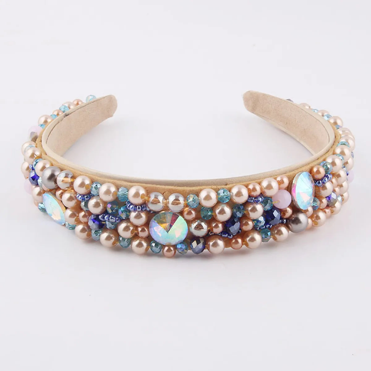 Baroque Sponge Broad-Rim Pearl Rhinestone Headband