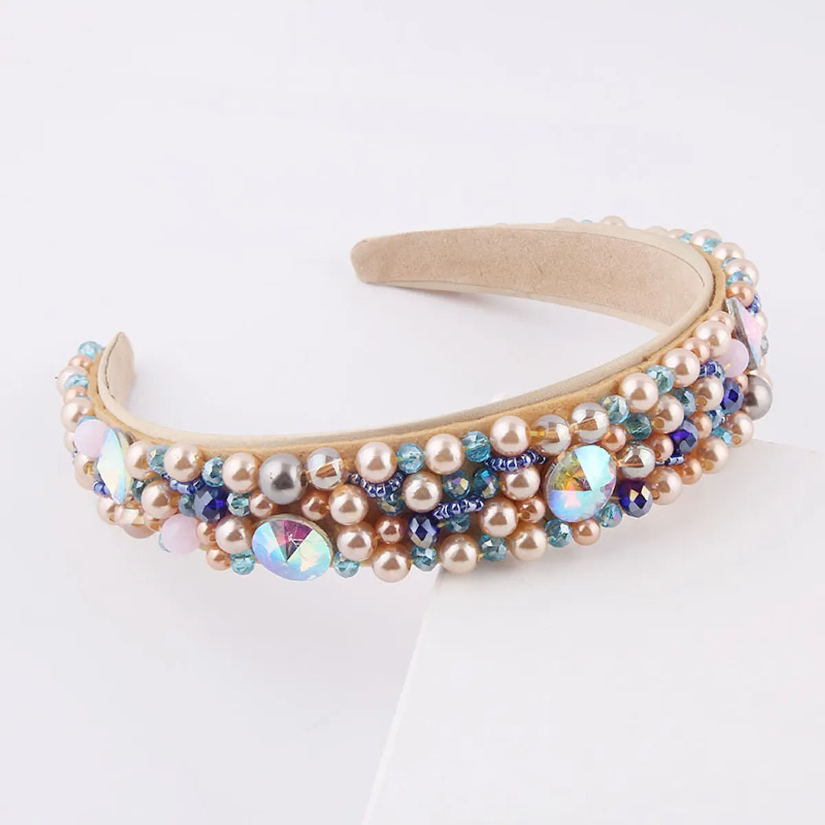 Baroque Sponge Broad-Rim Pearl Rhinestone Headband