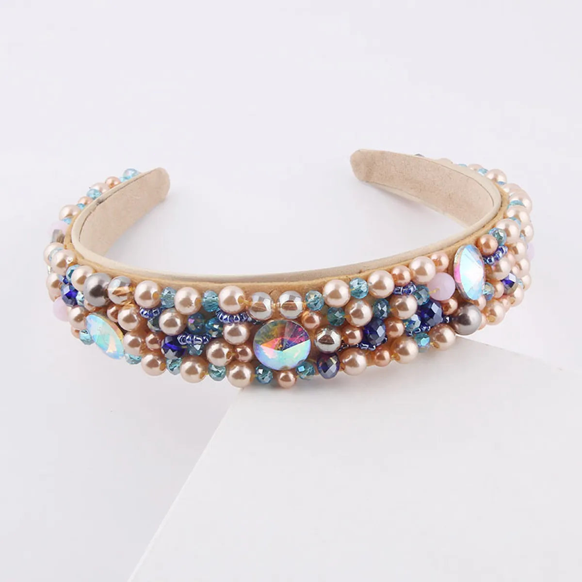 Baroque Sponge Broad-Rim Pearl Rhinestone Headband