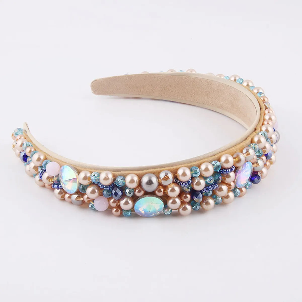 Baroque Sponge Broad-Rim Pearl Rhinestone Headband