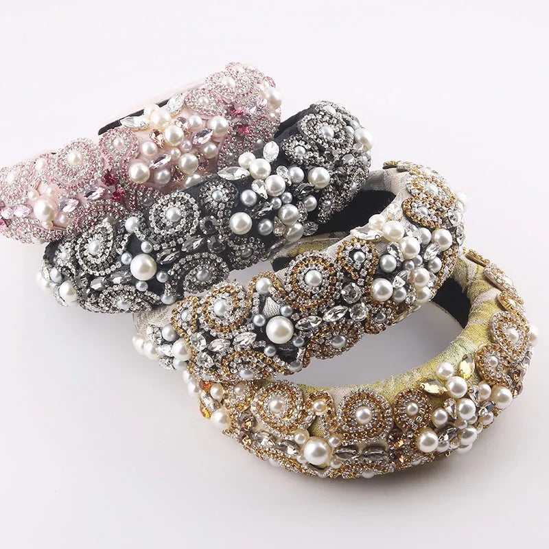 Baroque Sponge Diamond-Studded Color Pearl Headband