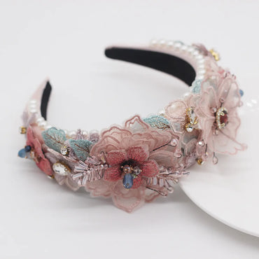 Baroque Sponge Exaggerated Pearl Lace Petal Diamond Crystal Geometric Women'S Prom Hair Accessories