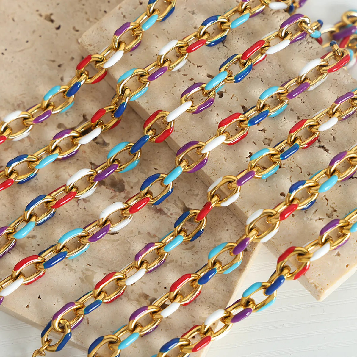 Wholesale Baroque Style Bohemian Classic Style Colorful Titanium Steel Plating 18k Gold Plated Bracelets Necklace