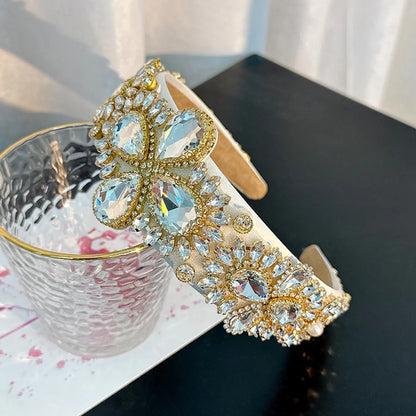 Baroque Style Flower Cloth Handmade Diamond Hair Band