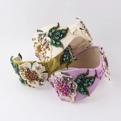 Baroque Style Flower Cloth Inlay Rhinestone Hair Band