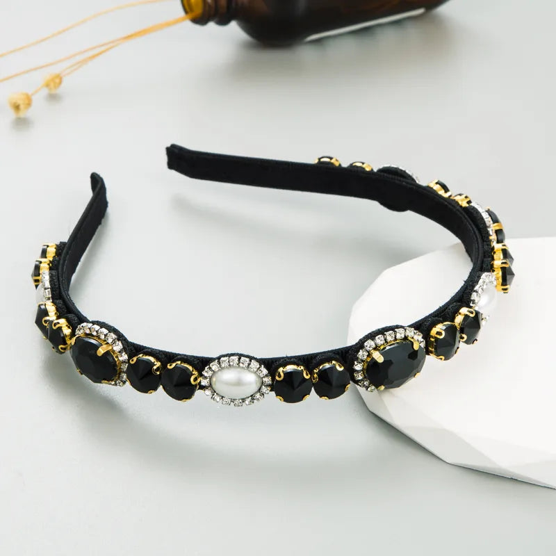 Women'S Baroque Style Geometric Cloth Inlay Rhinestones Glass Hair Band