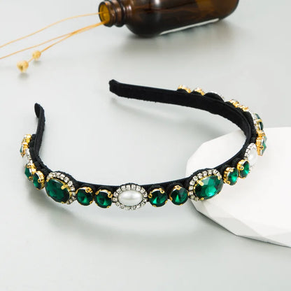 Women'S Baroque Style Geometric Cloth Inlay Rhinestones Glass Hair Band