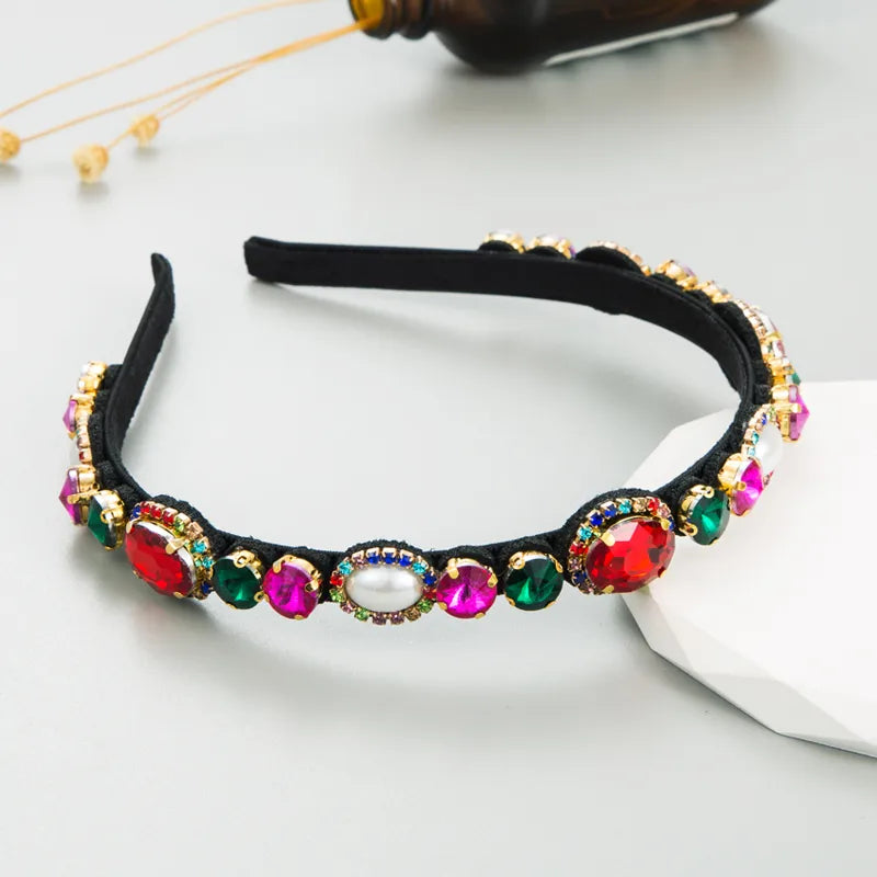 Women'S Baroque Style Geometric Cloth Inlay Rhinestones Glass Hair Band