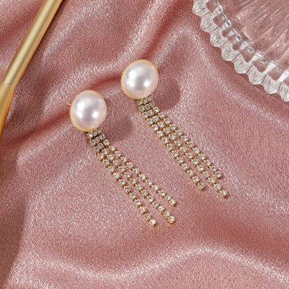 Baroque Style Long Pearl Claw Chain Tassel Earrings