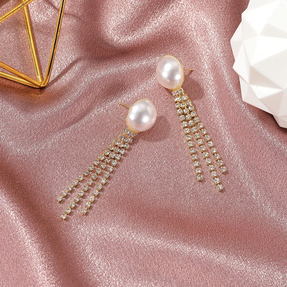 Baroque Style Long Pearl Claw Chain Tassel Earrings