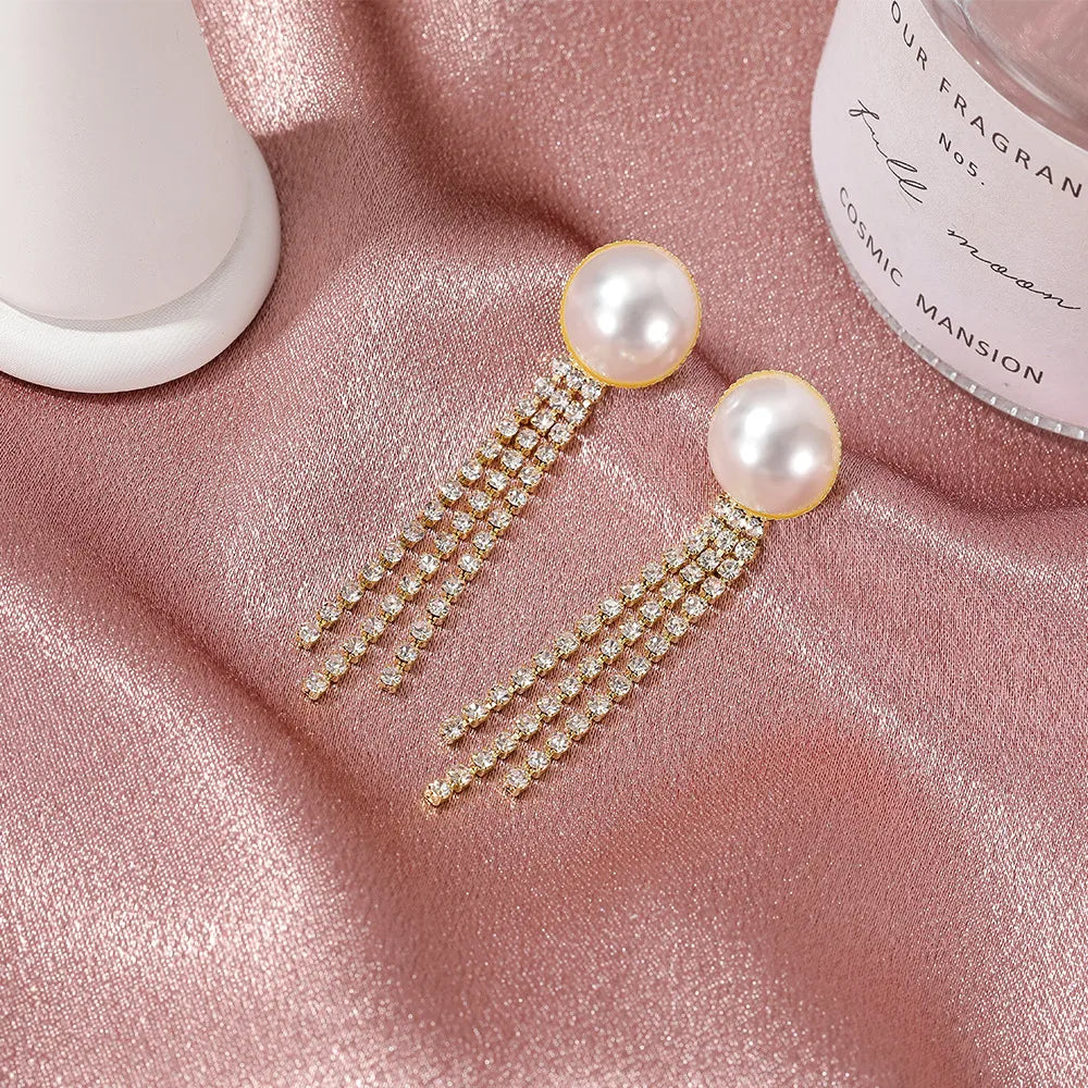 Baroque Style Long Pearl Claw Chain Tassel Earrings