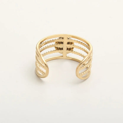 Baroque Style Modern Style Round Stainless Steel Plating Hollow Out Inlay Natural Stone Gold Plated Open Ring