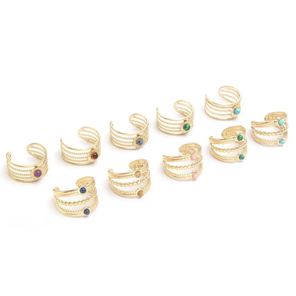 Baroque Style Modern Style Round Stainless Steel Plating Hollow Out Inlay Natural Stone Gold Plated Open Ring