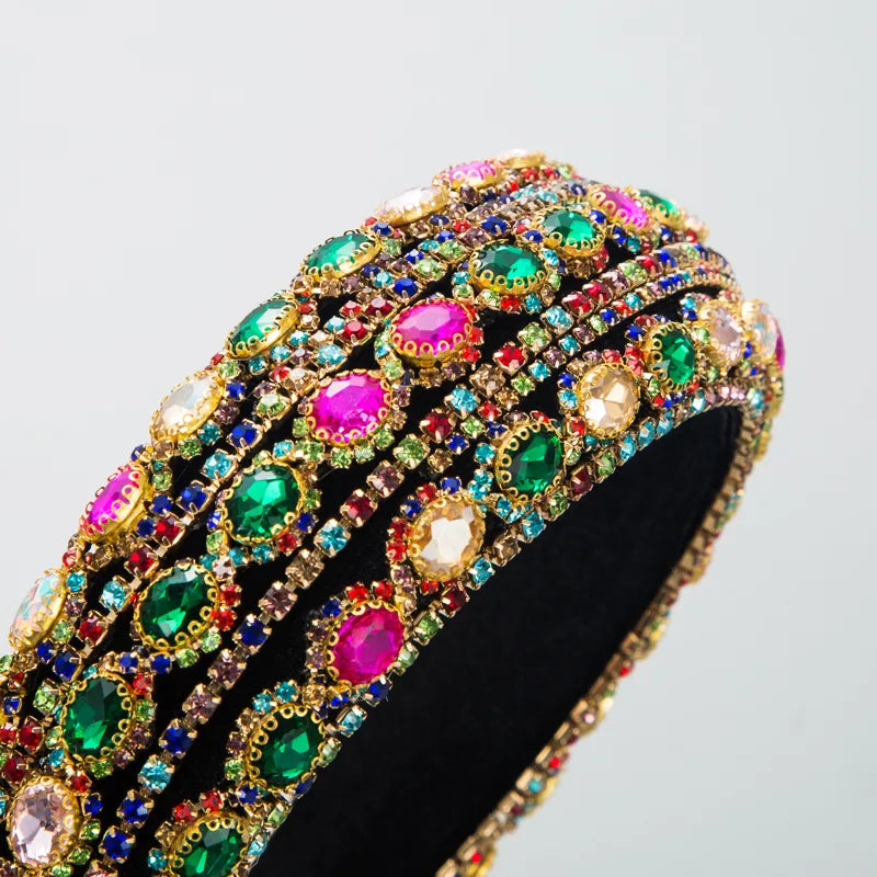 Women'S Baroque Style Oval Cloth Inlay Rhinestones Glass Hair Band