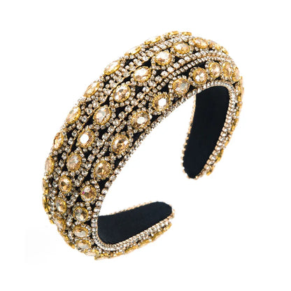 Women'S Baroque Style Oval Cloth Inlay Rhinestones Glass Hair Band