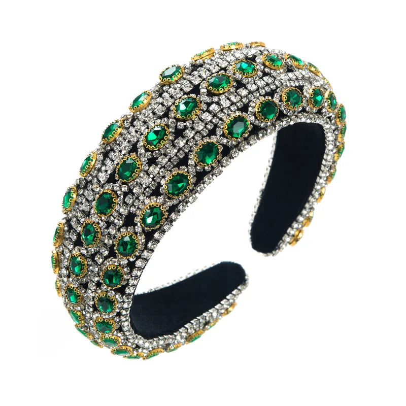 Women'S Baroque Style Oval Cloth Inlay Rhinestones Glass Hair Band