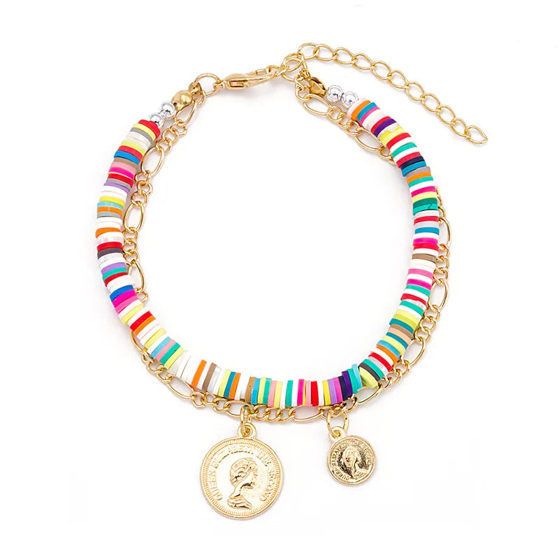 Baroque Style Roman Style Multicolor Alloy Soft Clay Handmade Gold Plated Women'S Bracelets