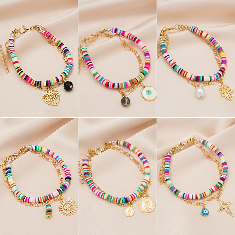 Baroque Style Roman Style Multicolor Alloy Soft Clay Handmade Gold Plated Women'S Bracelets