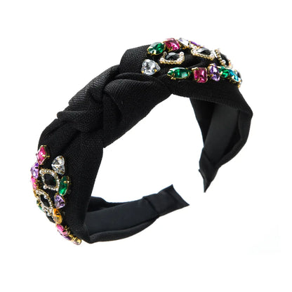 Baroque Style Solid Color Cloth Inlay Rhinestones Glass Hair Band