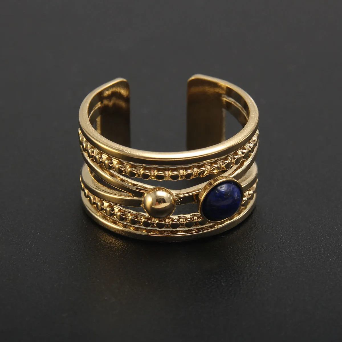 Baroque Style Solid Color Stainless Steel Plating Inlay Natural Stone Gold Plated Open Rings