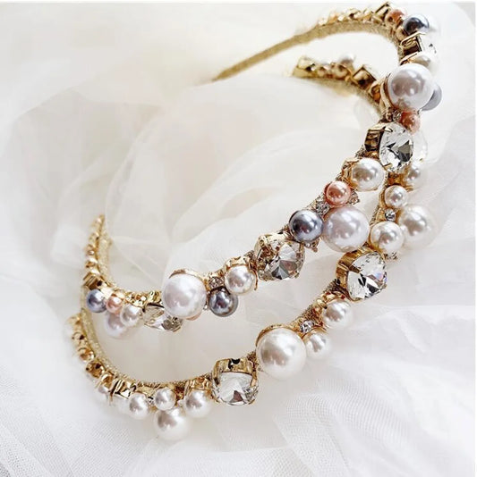 Baroque Style U Shape Alloy Inlay Rhinestones Pearl Hair Band 1 Piece