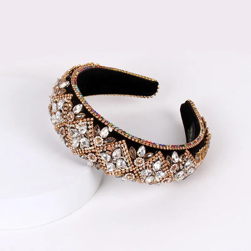 Baroque Style U Shape Sponge Inlay Rhinestones Pearl Hair Band 1 Piece