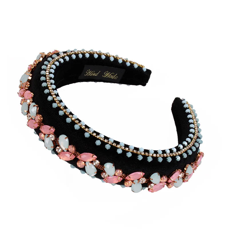 Baroque Style U Shape Sponge Inlay Rhinestones Pearl Hair Band 1 Piece