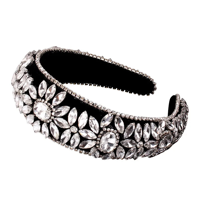 Baroque Style U Shape Sponge Inlay Rhinestones Pearl Hair Band 1 Piece