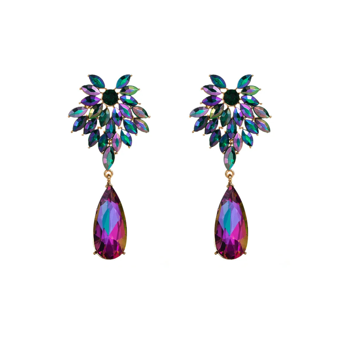 Baroque Style Water Droplets Alloy Plating Inlay Rhinestones Glass Gold Plated Women's Drop Earrings