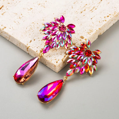 Baroque Style Water Droplets Alloy Plating Inlay Rhinestones Glass Gold Plated Women's Drop Earrings